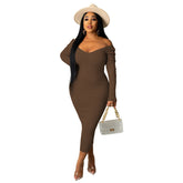 Robe mi-longue en tricot à épaules dénudées Troy - Chocolat